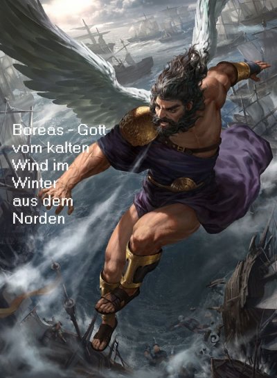 Boreas ist der Gott vom Nordwind in der griechischen Mythologie