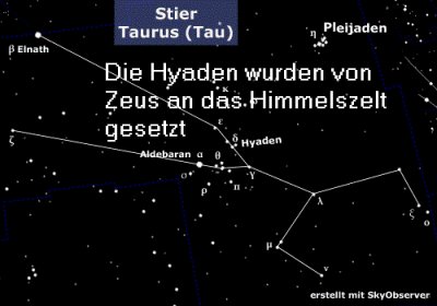 Die Hyaden sind in der griechischen Mythologie Nymphen, die es regnen lassen