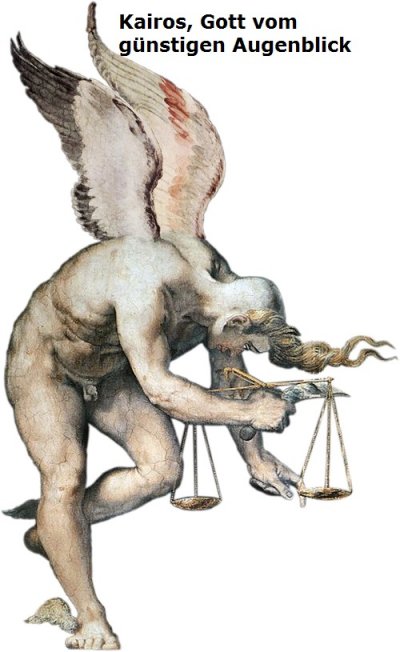 Kairos ist in der griechischen Mythologie der Gott vom günstigen Augenblick